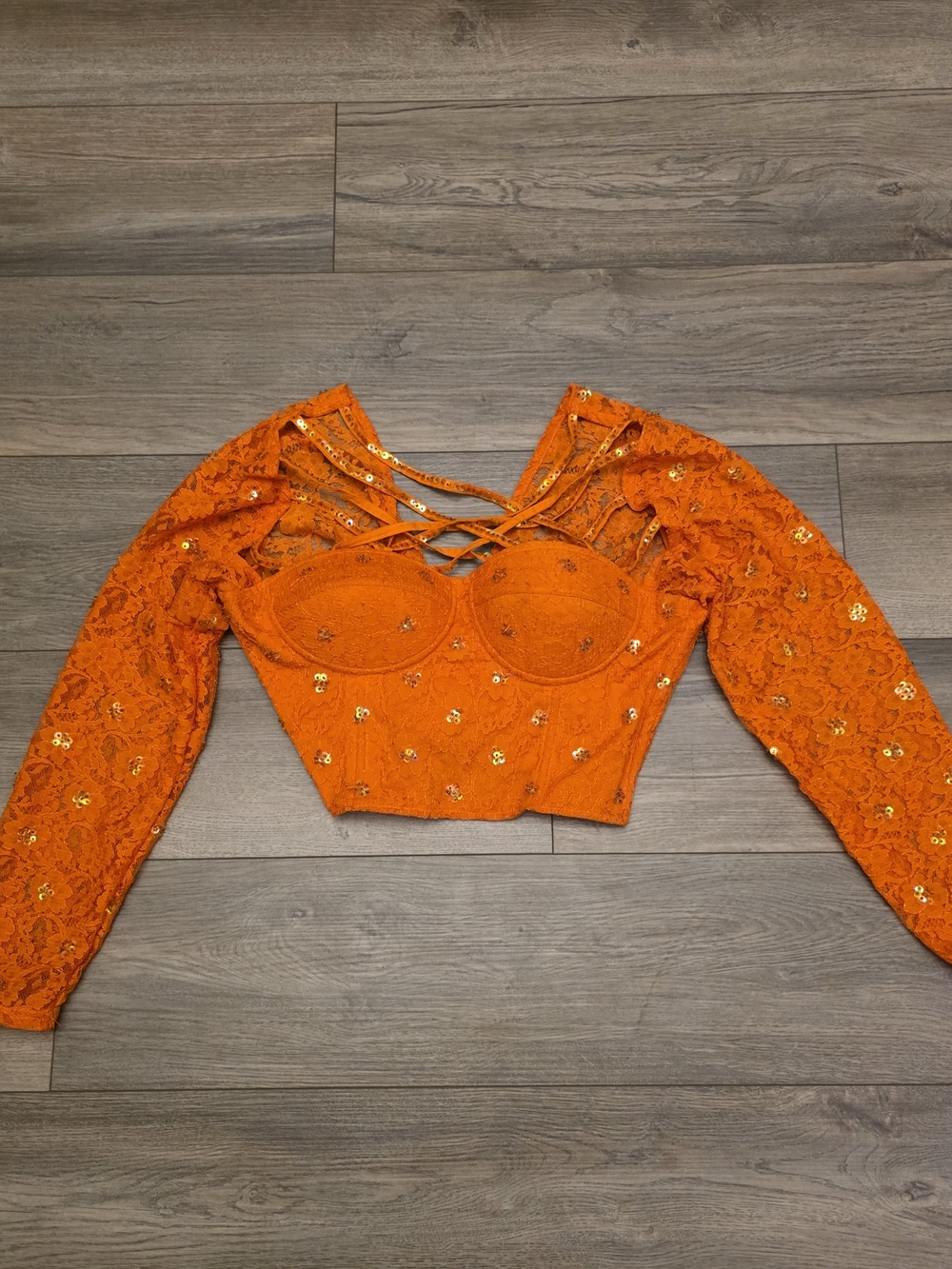 Frederick's of Hollywood Orange Lace Sequin Bustier Crop Top Size XL